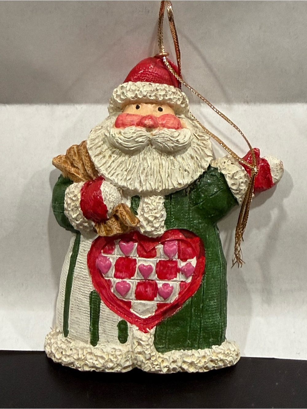 Green and Red Santa Heart Ornament - Holiday Home Decor